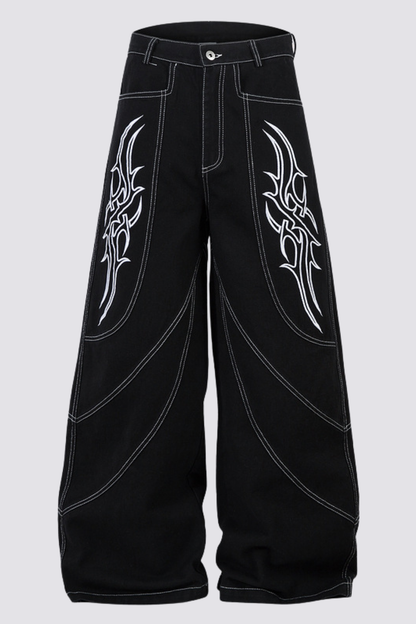 Collapse Mood Embroidery Wide Leg Jeans