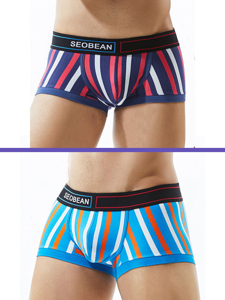 2 Pack Men's Colorful Striped U Convex Pouch Trunks