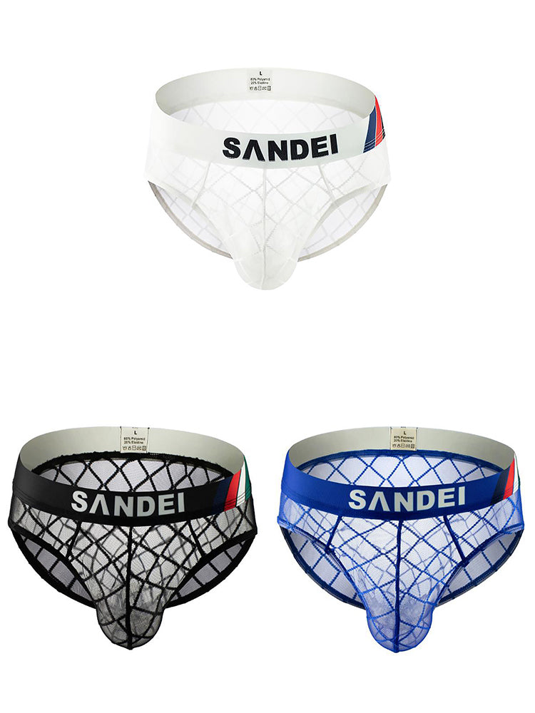 3 Pack Men's Low-Rise Lace Sexy Mesh Briefs And Thongs