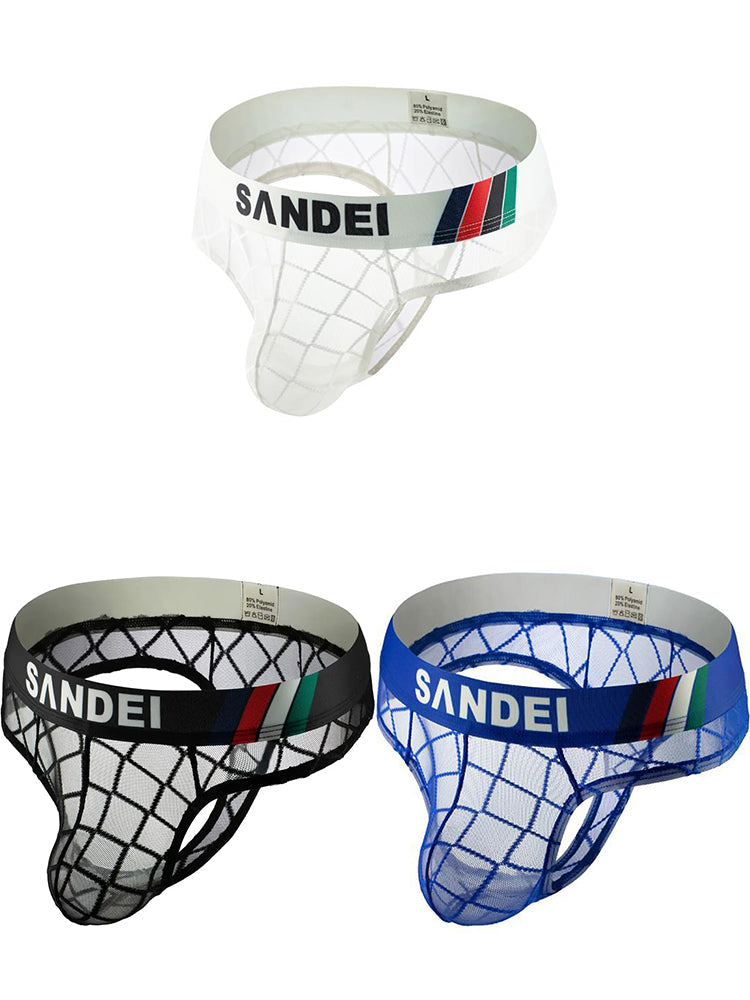 3 Pack Men's Low-Rise Lace Sexy Mesh Briefs And Thongs