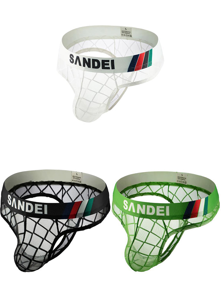 3 Pack Men's Low-Rise Lace Sexy Mesh Briefs And Thongs