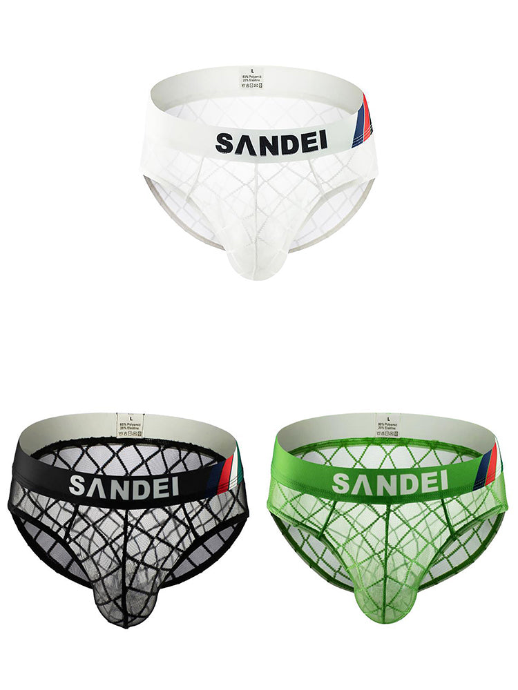 3 Pack Men's Low-Rise Lace Sexy Mesh Briefs And Thongs