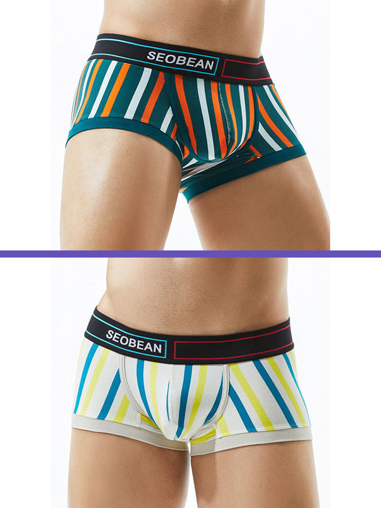 2 Pack Men's Colorful Striped U Convex Pouch Trunks