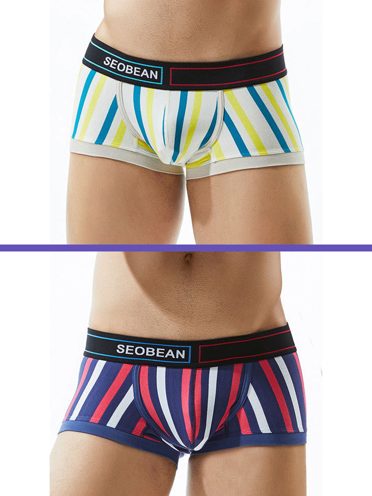 2 Pack Men's Colorful Striped U Convex Pouch Trunks