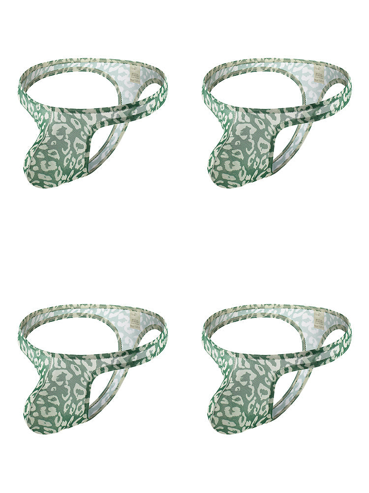 4 Pack Leopard Print See-through Mesh Thongs