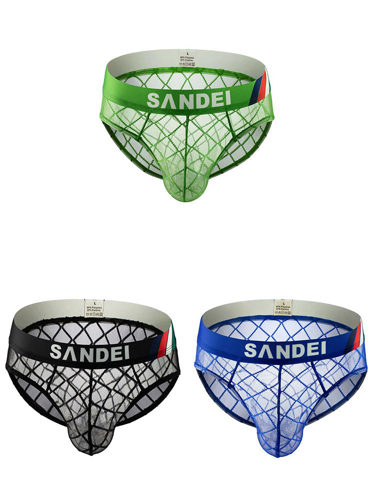 3 Pack Men's Low-Rise Lace Sexy Mesh Briefs And Thongs