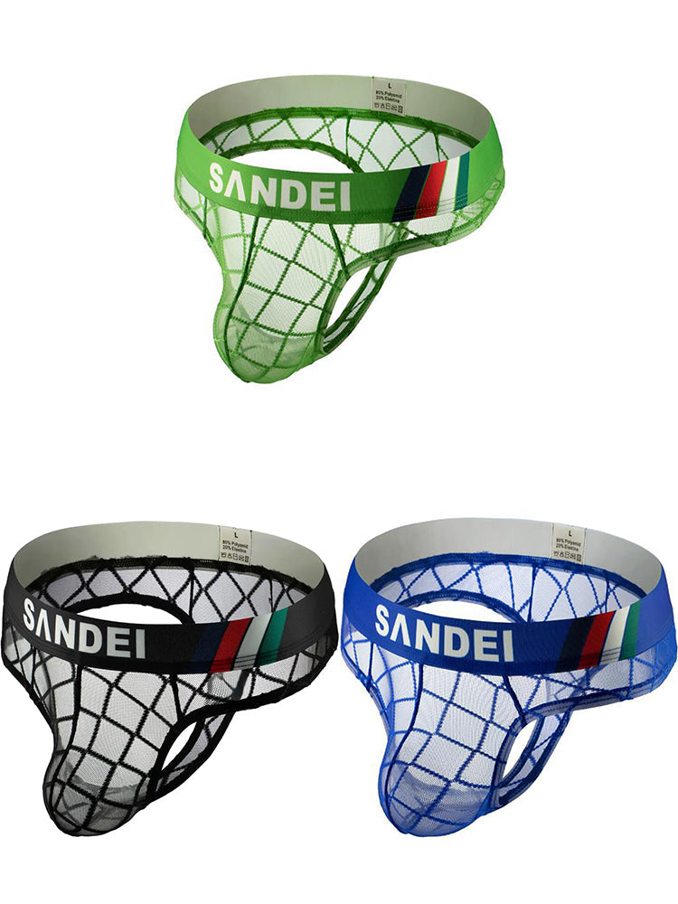 3 Pack Men's Low-Rise Lace Sexy Mesh Briefs And Thongs