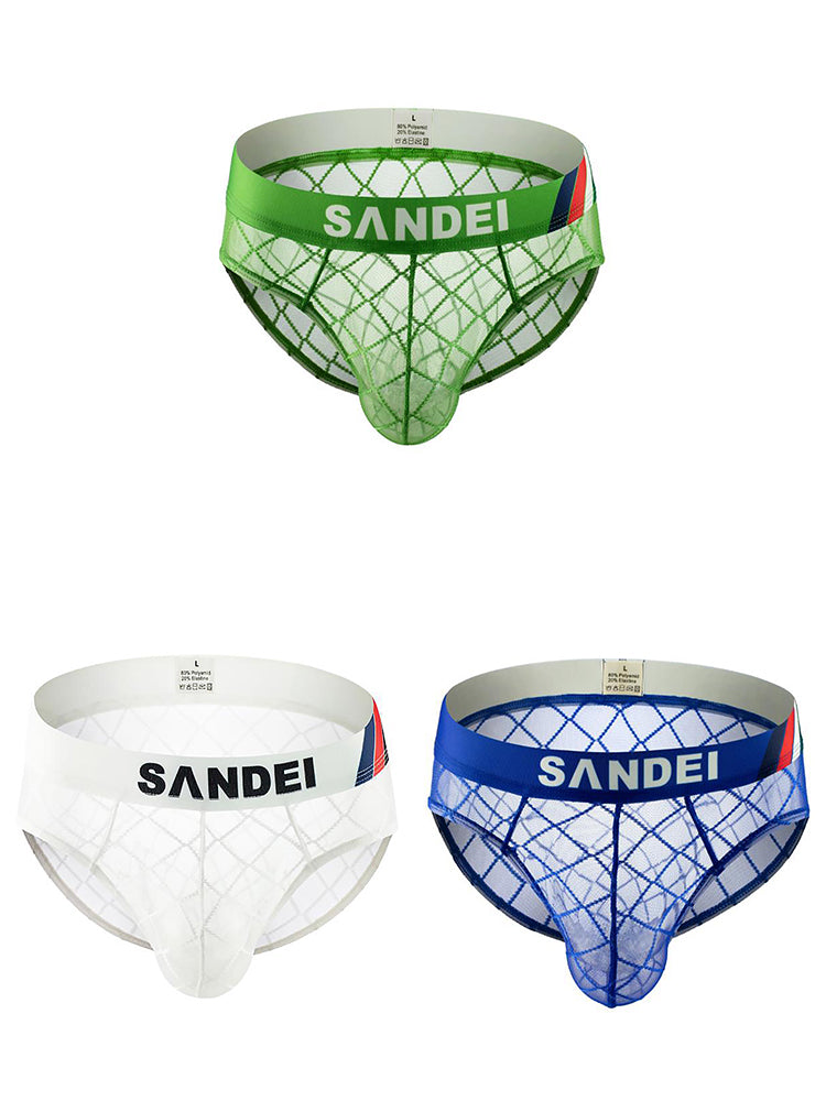 3 Pack Men's Low-Rise Lace Sexy Mesh Briefs And Thongs