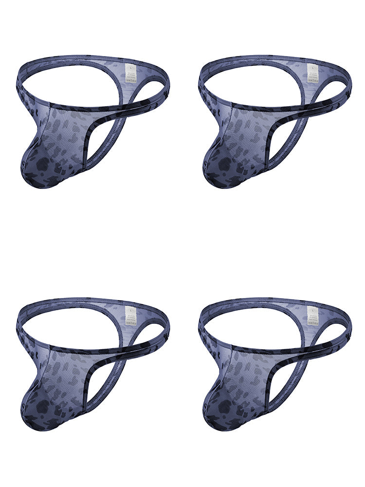 4 Pack Leopard Print See-through Mesh Thongs