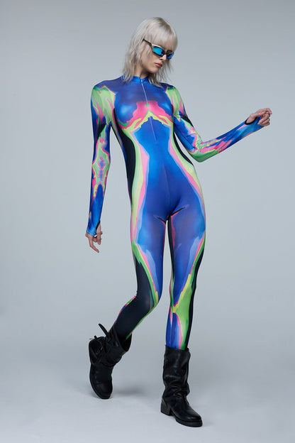 Color Chant Long Sleeve Print Jumpsuit