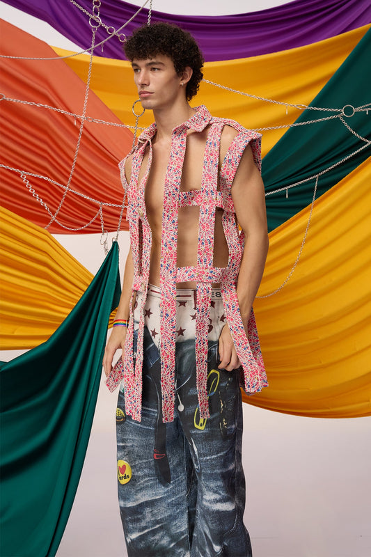 Color Surge Cutout Embroidery Sleeveless Top