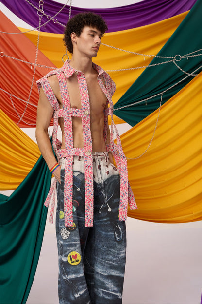Color Surge Cutout Embroidery Sleeveless Top