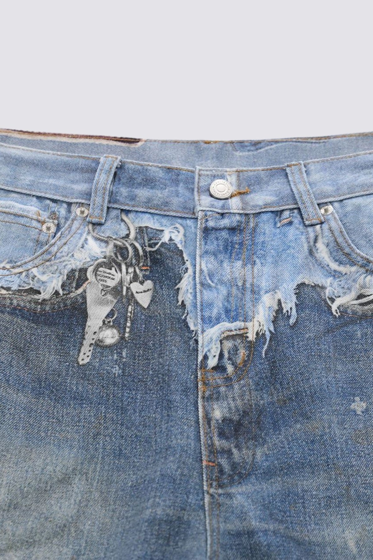 Complex Fade Print Capri Wide Leg Jeans