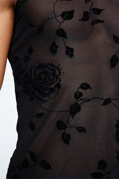Complex Grid Rose Mesh Tank Top