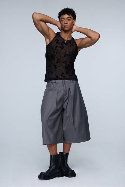 Complex Grid Rose Mesh Tank Top