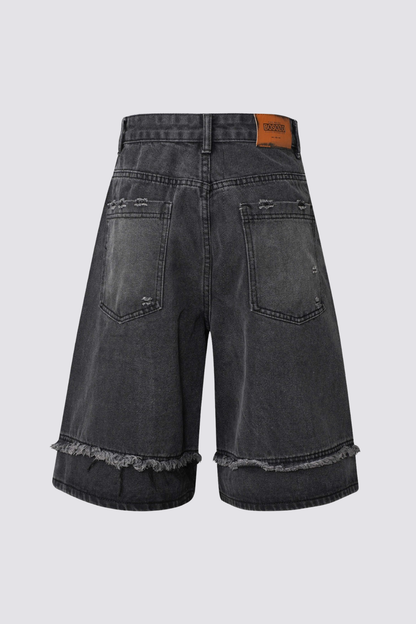 Concrete Fade Denim Shorts Black