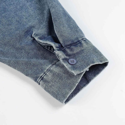 Corduroy & Denim Cartoon Patch Shirt - Unisex Oversized Street Style