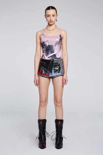 Core Offset Print Spaghetti Crop Top