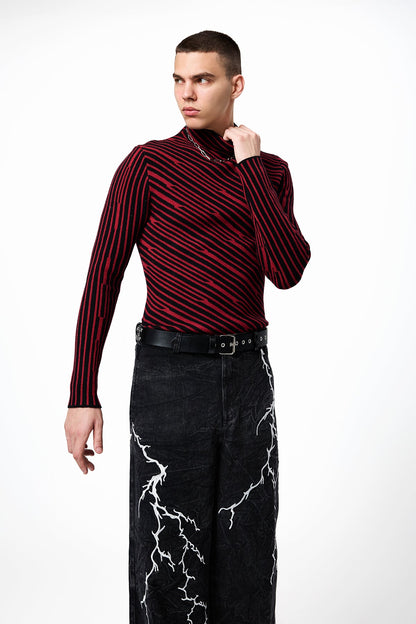 Cozy Line Striped Print Top
