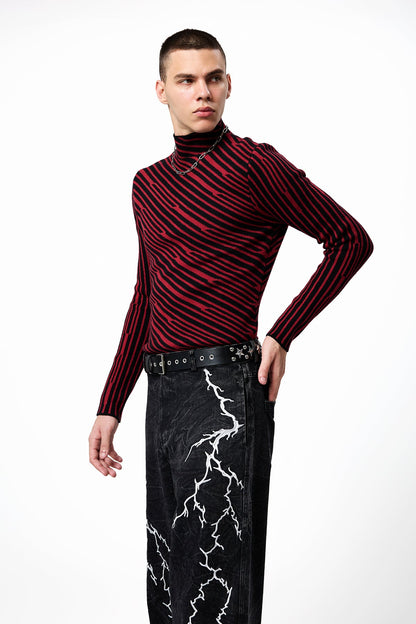 Cozy Line Striped Print Top