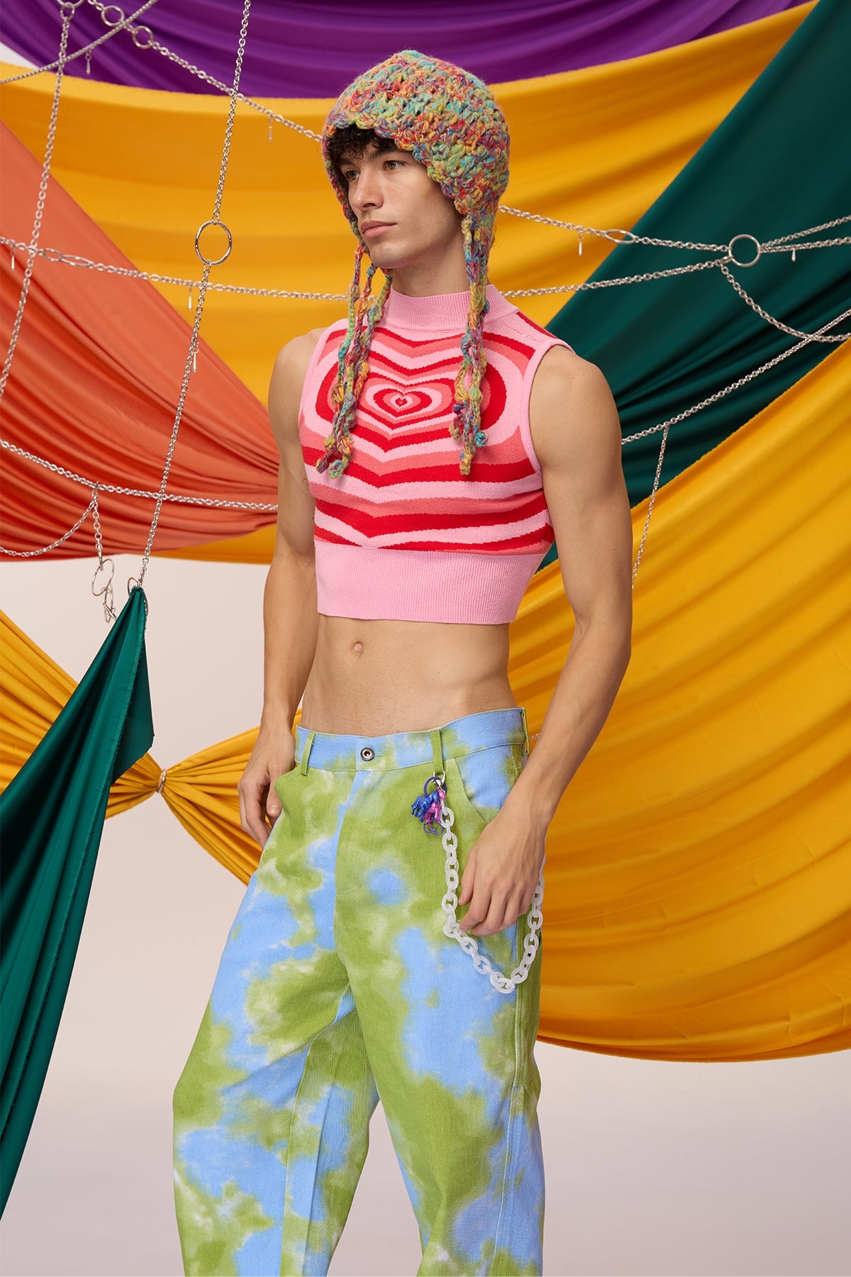 Cozy Pattern Knit Sleeveless Crop Top