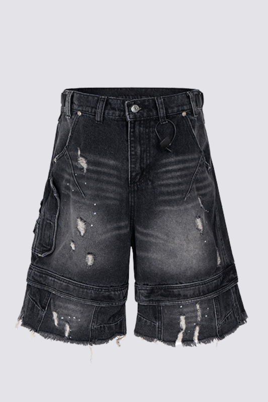 Crash Shell Deconstruct Fringe Capri Jeans In Black