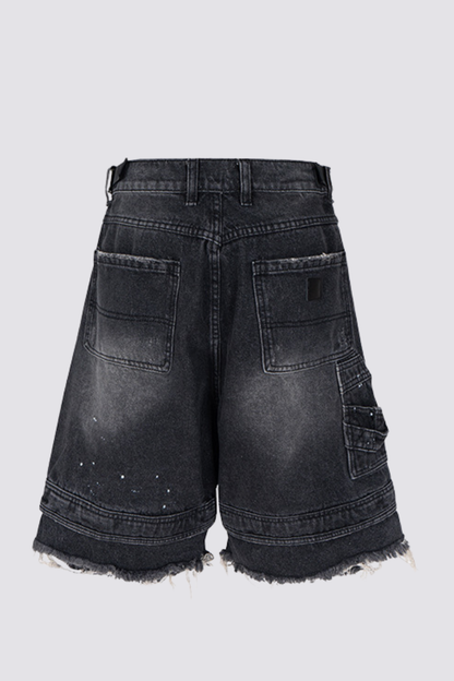 Crash Shell Deconstruct Fringe Capri Jeans In Black