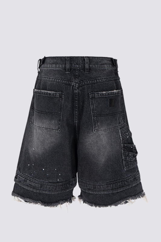Crash Shell Deconstruct Fringe Capri Jeans In Black