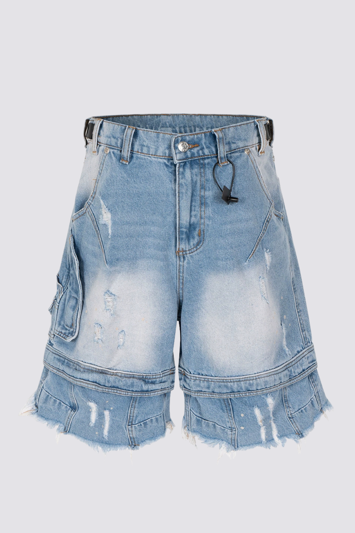 Crash Shell Deconstruct Fringe Capri Jeans In Blue
