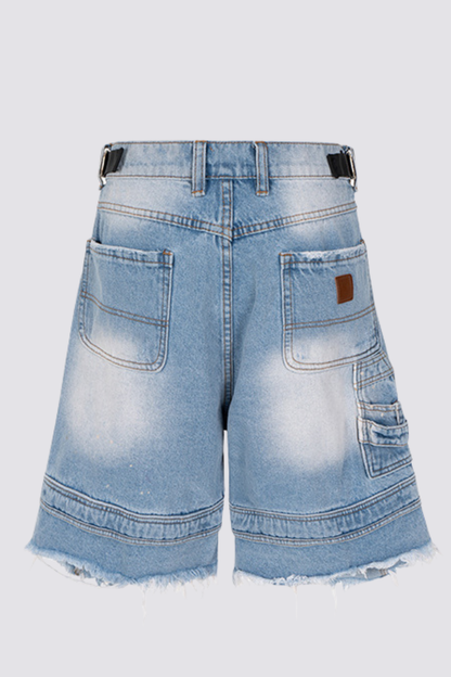 Crash Shell Deconstruct Fringe Capri Jeans In Blue