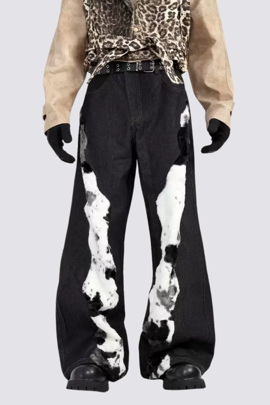 Crash Tape Splicing Wide Leg Jeans