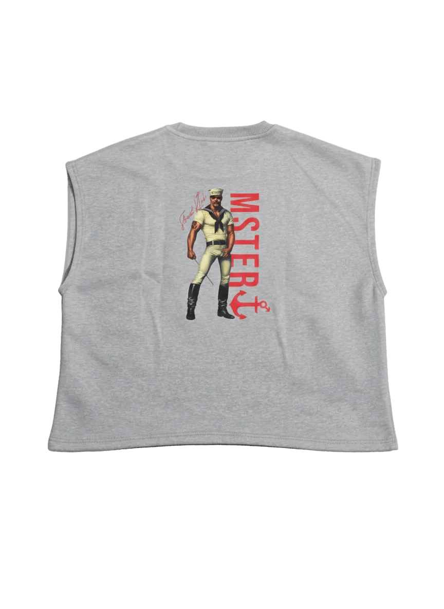 Cropped Cotton Fleece Vest Acid Wash Light Grey