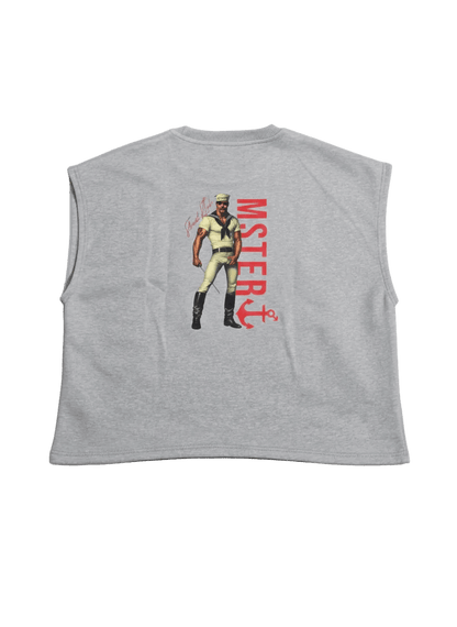 Cropped Cotton Fleece Vest Acid Wash Light Grey