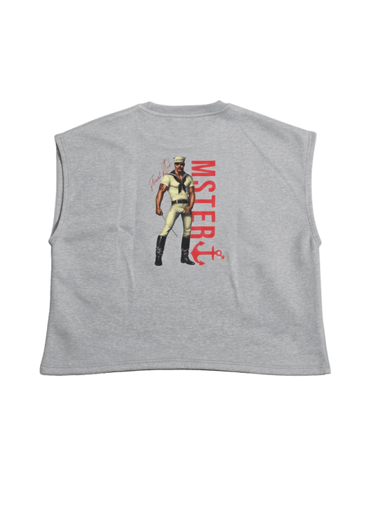 Cropped Cotton Fleece Vest Acid Wash Light Grey