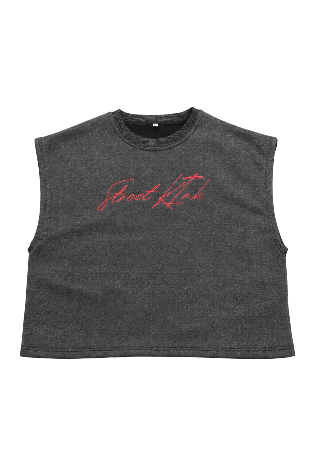 Cropped Cotton Fleece Vest Acid Wash Black