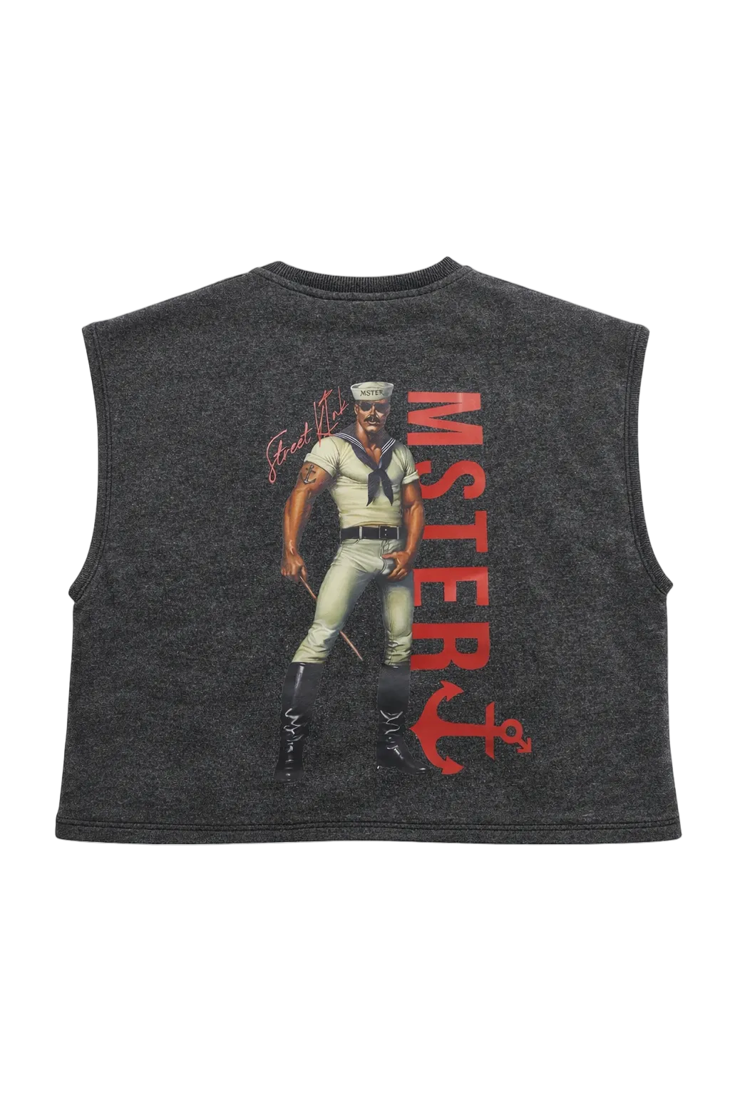 Cropped Cotton Fleece Vest Acid Wash Black