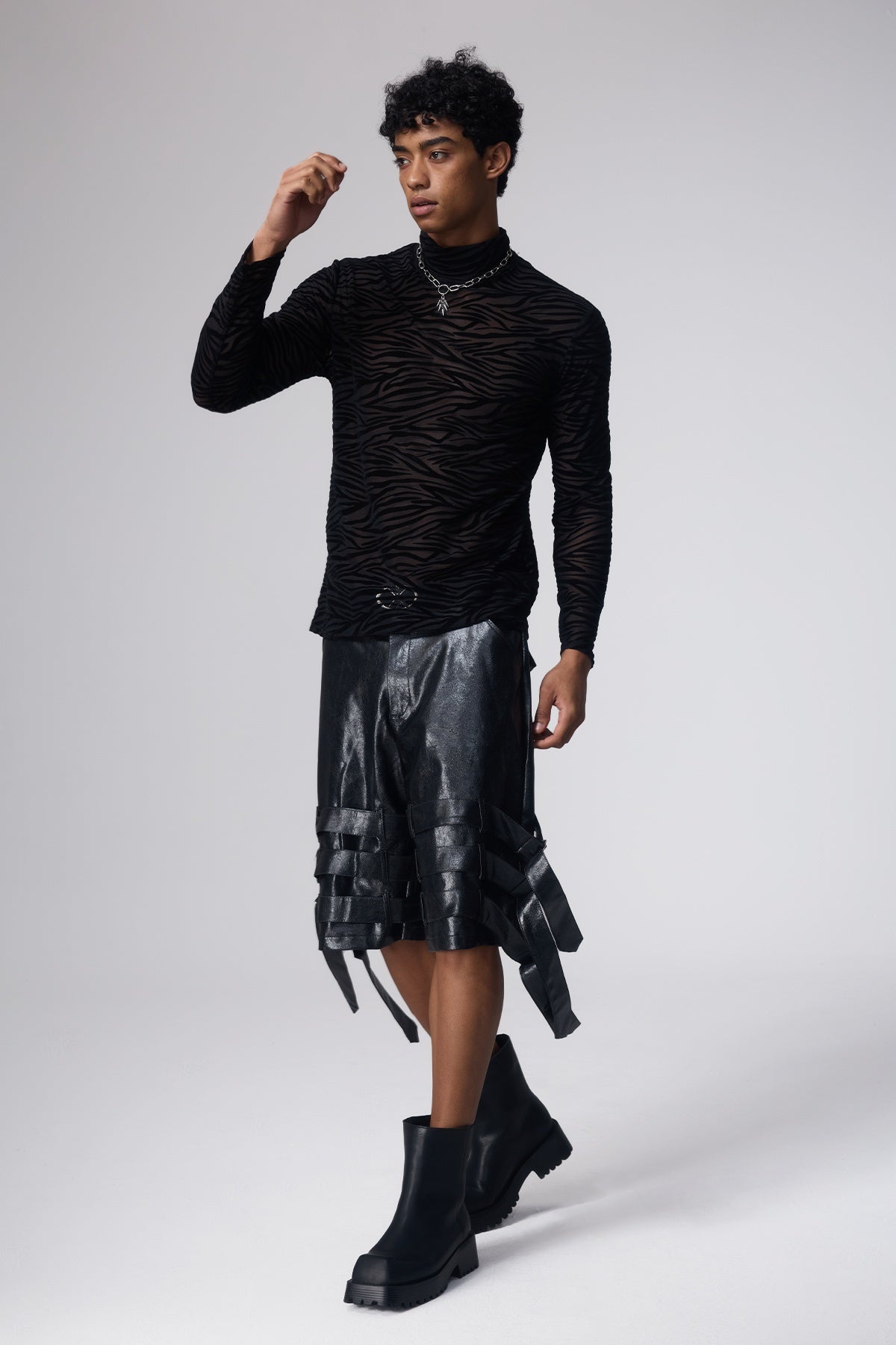 Cross Texture Long Sleeve Mesh Top