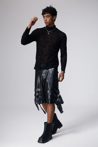 Cross Texture Long Sleeve Mesh Top