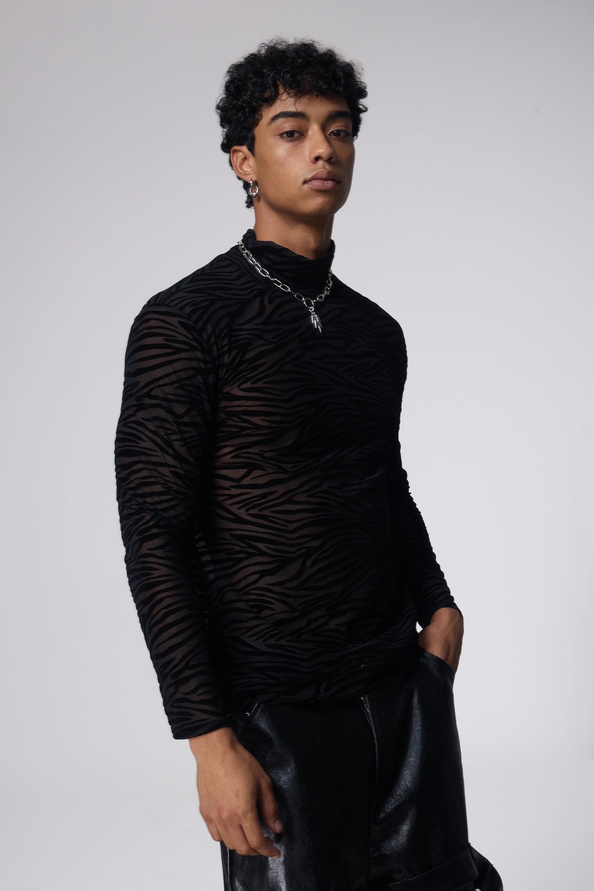 Cross Texture Long Sleeve Mesh Top