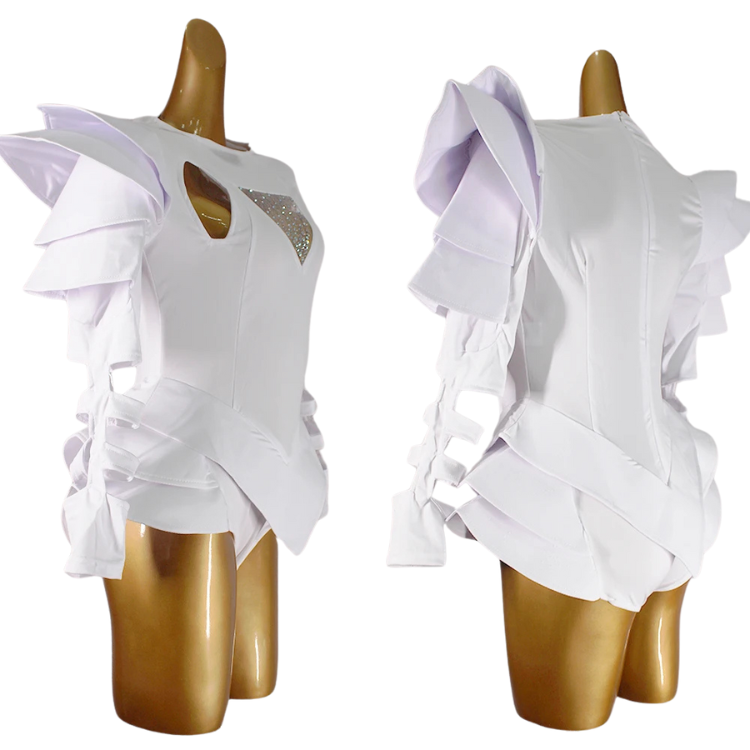 Crystal Couture White Party Bodysuit