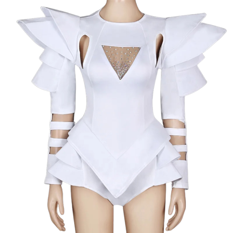 Crystal Couture White Party Bodysuit