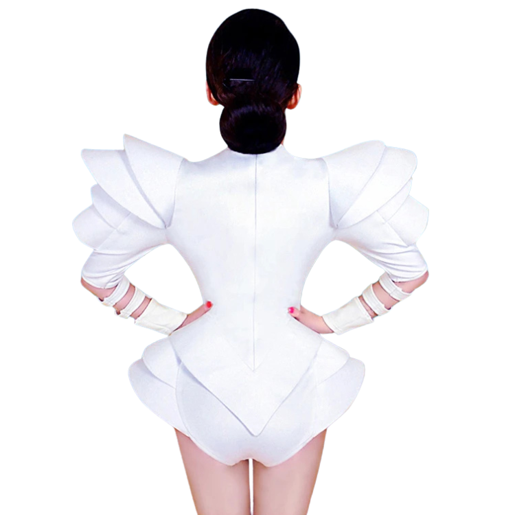 Crystal Couture White Party Bodysuit