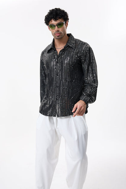 Crystal Edge Sequin Long Sleeve Shirt