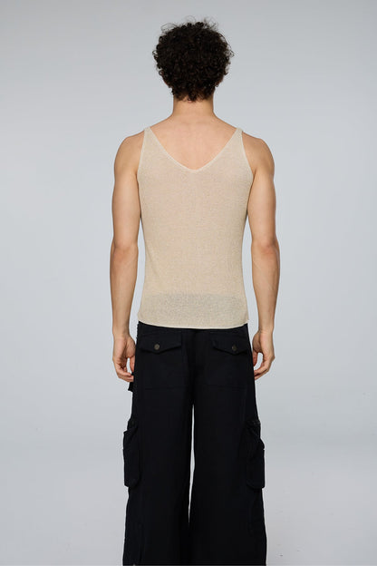 Crystal Impact Rhinestone Tank Top Apricot