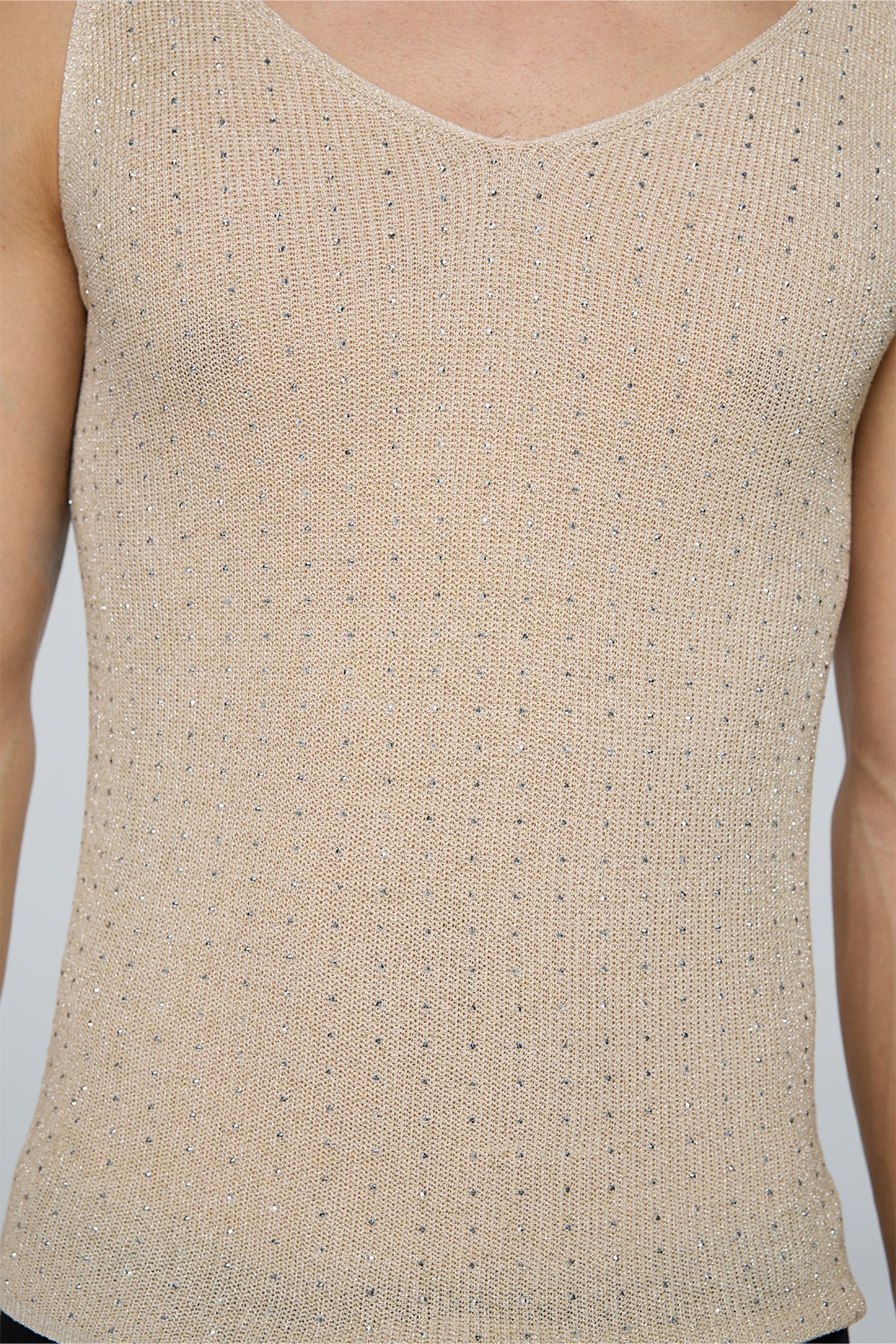 Crystal Impact Rhinestone Tank Top Apricot