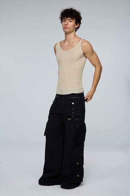 Crystal Impact Rhinestone Tank Top Apricot