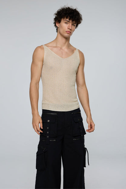 Crystal Impact Rhinestone Tank Top Apricot