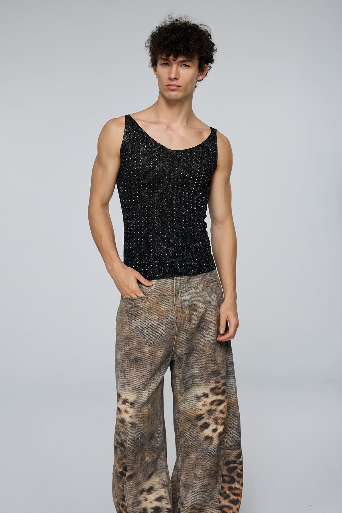 Crystal Impact Rhinestone Tank Top Black