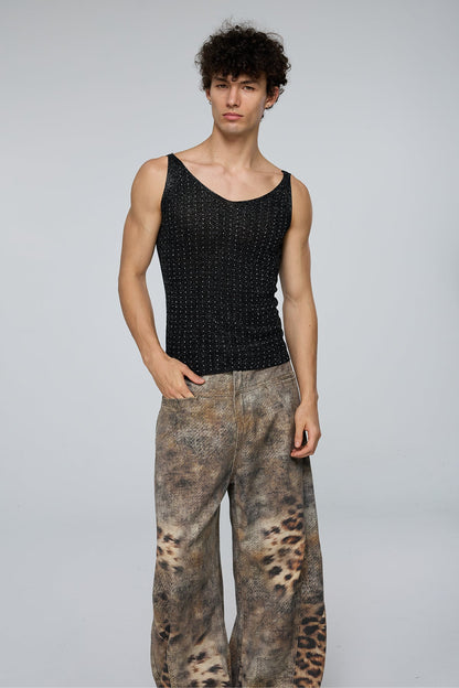 Crystal Impact Rhinestone Tank Top Black