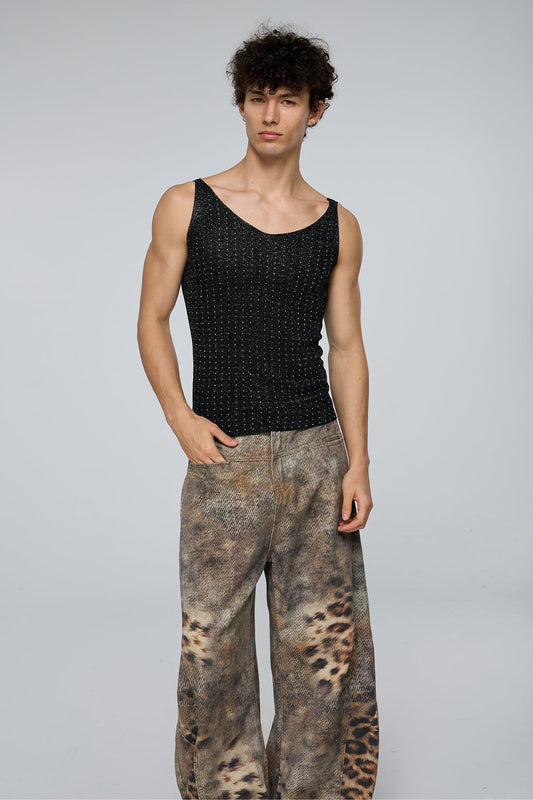 Crystal Impact Rhinestone Tank Top Black